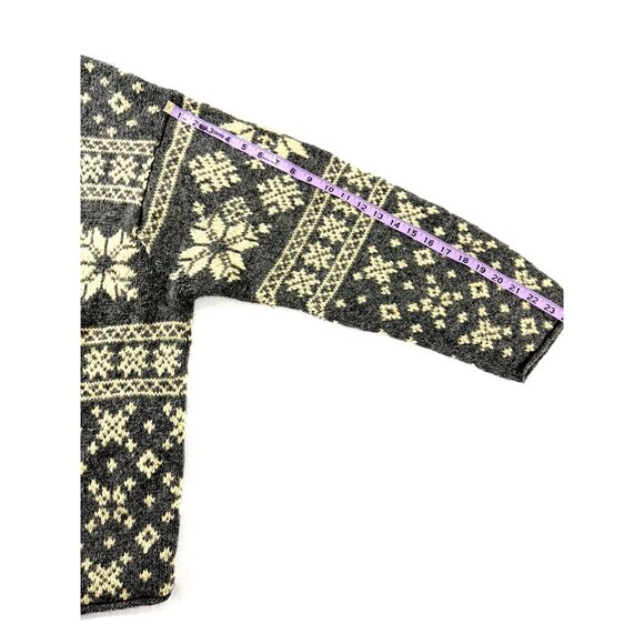 Vintage J.Crew Fair Isle Snowflake Wool Sweater XL Gray Cream 90s Nordic Ski - Picture 10 of 11